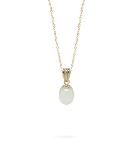 9ct Yellow Gold Freshwater Pearl  White Drop Pendant 7mm